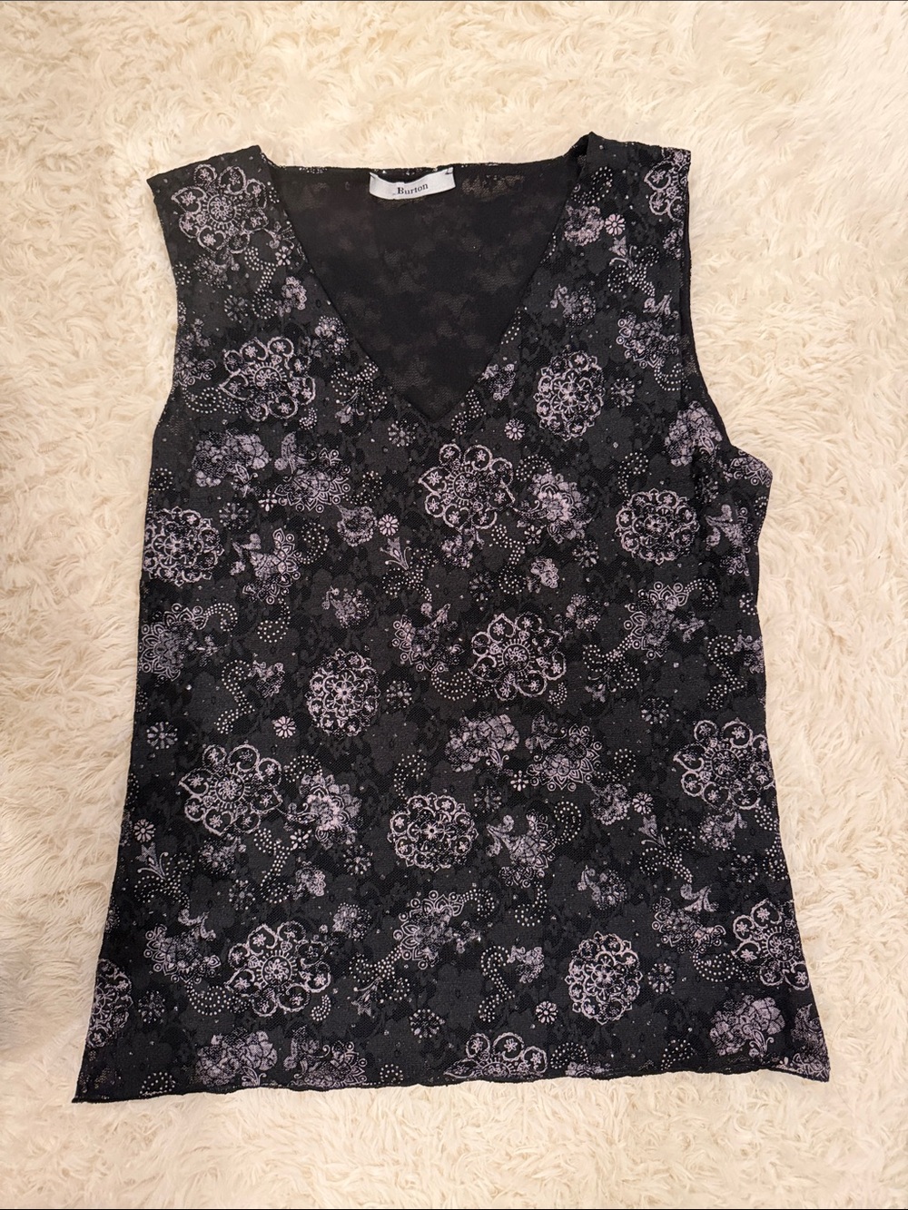 Burton Black Lace-Overlay V-Neck Floral Tank
